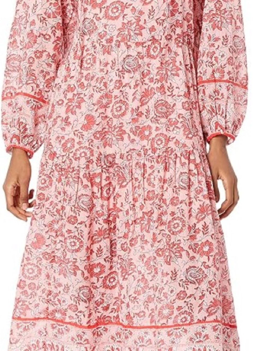 Billabong Pink Floral Tiered Long Sleeve Midi Dress